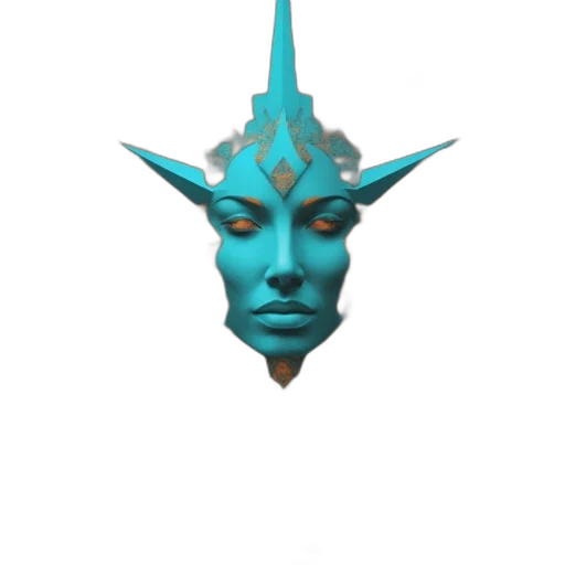 mask, face, crown, staff, 3d render, vaporwave, concept art, fantasy art transparent PNG cut-out