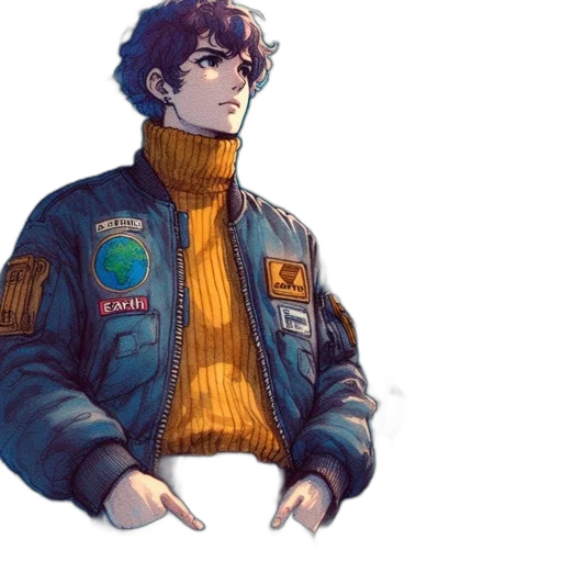 jacket, robot, creature, face, concept art, pixel art, vaporwave, anime transparent PNG cut-out