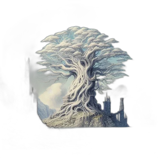 tree, dragon, crown, creature, fantasy art, concept art, 3d render, watercolor transparent PNG cut-out