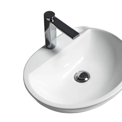 3d render, sleek, modern, chrome, bathroom, faucet, white, porcelain transparent PNG cut-out