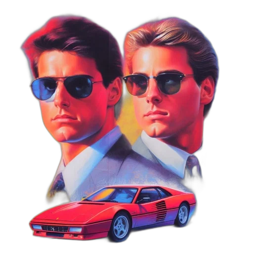 car, jacket, vaporwave, concept art, photorealistic, two, men, sunglasses transparent PNG cut-out