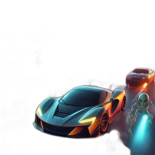 car, weapon, 3d render, concept art, photorealistic, fantasy art, futuristic, highway transparent PNG cut-out