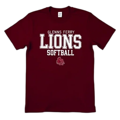 maroon, t-shirt, text, glenns, ferry, lions, softball, shirt transparent PNG cut-out
