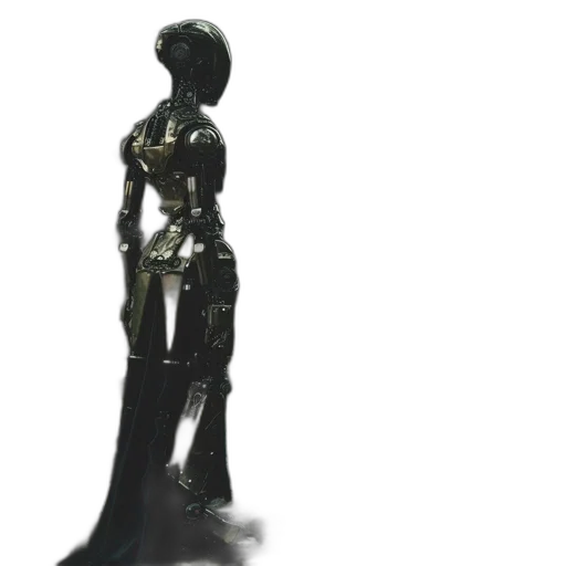 jewelry, robot, dress, staff, 3d render, concept art, photorealistic, outer space transparent PNG cut-out