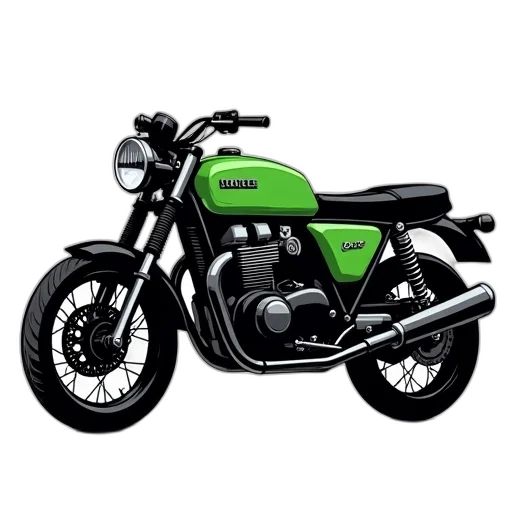photorealistic, 3d render, concept art, cartoon, green, stylized, illustration, motorcycle transparent PNG cut-out