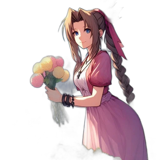 dress, flower, staff, weapon, anime, concept art, pixel art, watercolor transparent PNG cut-out