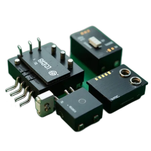 set, electronic, components, displayed, green, surface, include, several transparent PNG cut-out
