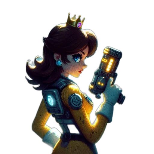 robot, crown, staff, weapon, concept art, pixel art, fantasy art, 3d render transparent PNG cut-out