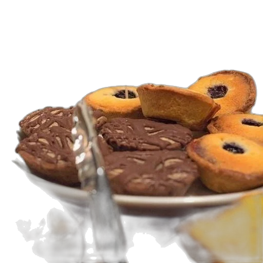 food, 3d render, photorealistic, plate, assorted, tarts, sign, reads transparent PNG cut-out