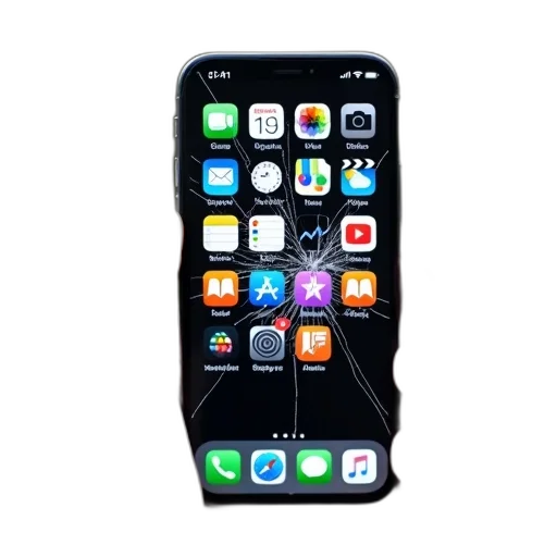 weapon, smartphone, cracked, screen, displaying, various, app, icons transparent PNG cut-out