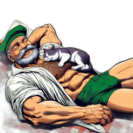 animal, comic book art, concept art, photorealistic, pixel art, green, elderly, man transparent PNG cut-out