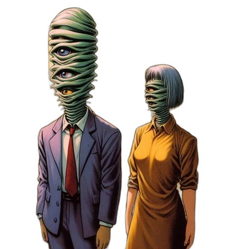 mask, dress, staff, face, concept art, comic book art, 3d render, cyberpunk transparent PNG cut-out