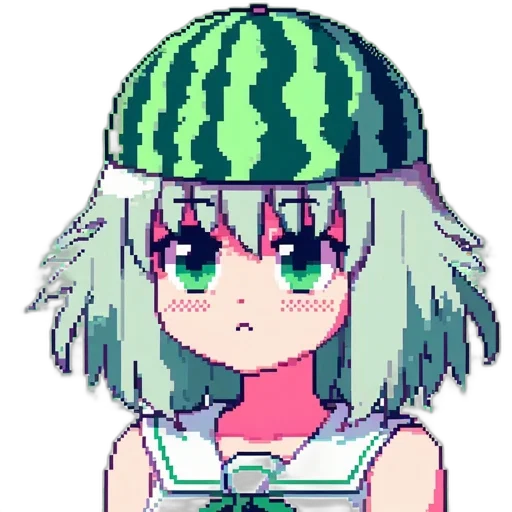 hat, creature, robot, face, pixel art, anime, vaporwave, cyberpunk transparent PNG cut-out