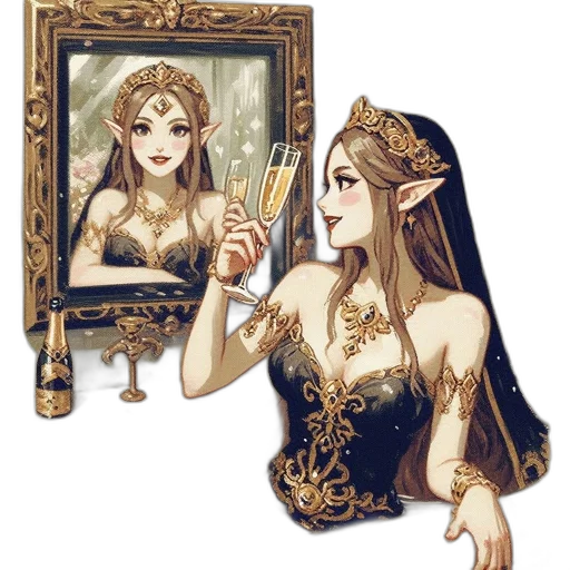 dress, crown, mask, jewelry, concept art, fantasy art, pixel art, watercolor transparent PNG cut-out
