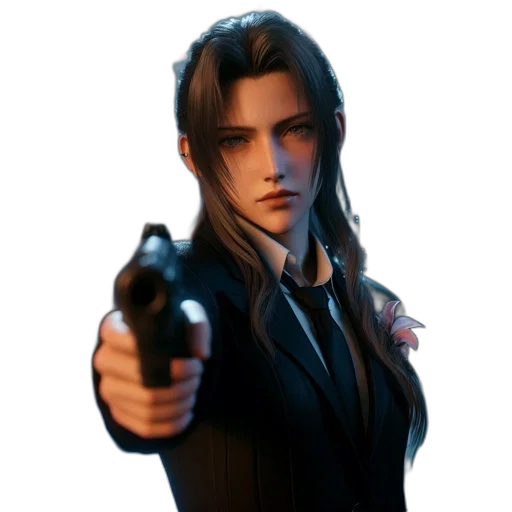 weapon, jacket, staff, face, concept art, photorealistic, pixel art, cyberpunk transparent PNG cut-out
