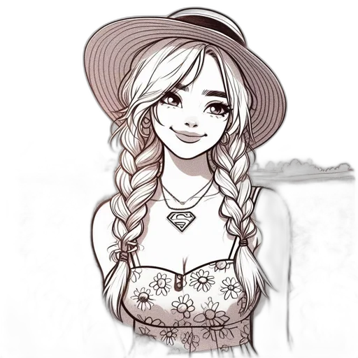 hat, dress, jewelry, face, fantasy art, cartoon, pencil sketch, concept art transparent PNG cut-out
