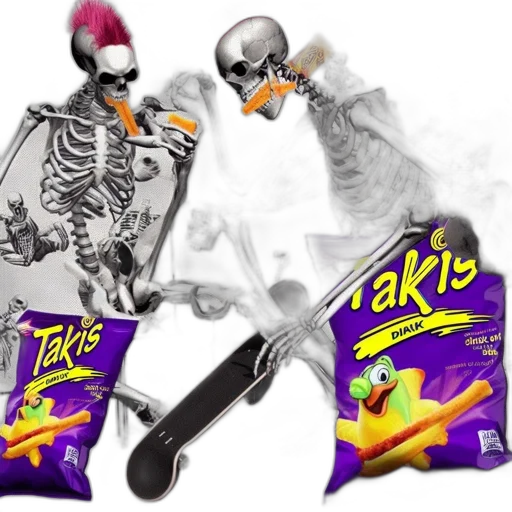 food, concept art, vaporwave, two, vibrantly, colored, skeletons, one transparent PNG cut-out