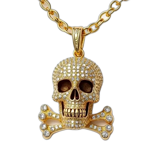 jewelry, close-up, image, gold-colored, pendant, featuring, smiling, skull transparent PNG cut-out