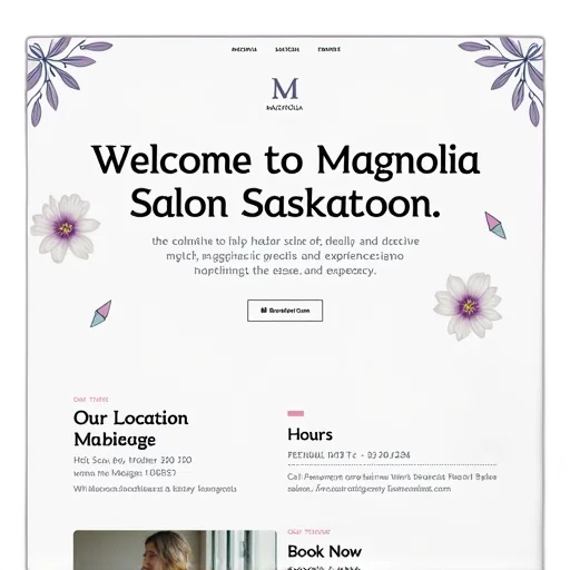 stylized, webpage, design, featuring, welcome, message, magnolia, salon transparent PNG cut-out