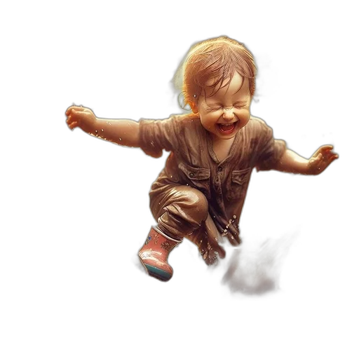 photorealistic, pencil sketch, oil painting, concept art, joyful, toddler, jumps, splashes transparent PNG cut-out