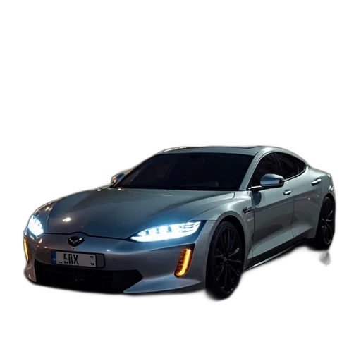 car, 3d render, photorealistic, concept art, silver, parked, side, street transparent PNG cut-out