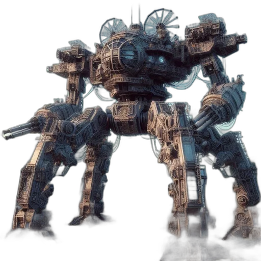 robot, weapon, animal, concept art, 3d render, fantasy art, pixel art, imposing transparent PNG cut-out