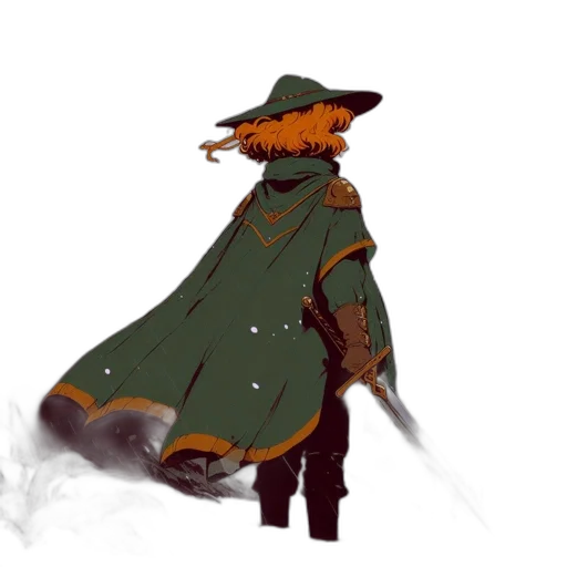 hat, jacket, staff, mask, concept art, fantasy art, watercolor, pixel art transparent PNG cut-out