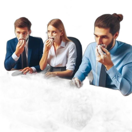 four, individuals, formal, attire, covered, dessert, chaotic, office transparent PNG cut-out