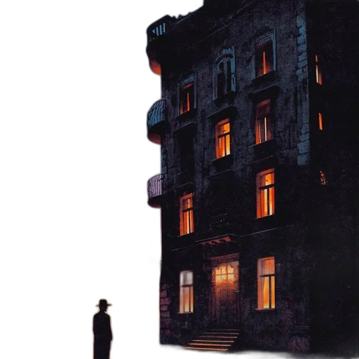 building, face, concept art, pixel art, photorealistic, comic book art, city street, night transparent PNG cut-out