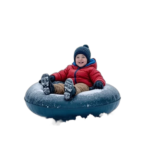 3d render, photorealistic, little, boy, inflatable, rubber, snow, tube transparent PNG cut-out