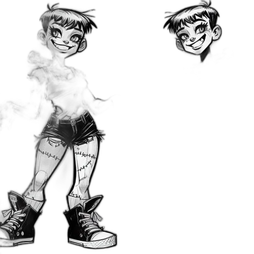 concept art, cartoon, comic book art, pencil sketch, monochrome, two, sketches, portray transparent PNG cut-out