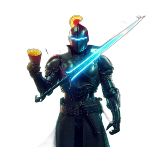 robot, sword, staff, weapon, concept art, fantasy art, 3d render, cyberpunk transparent PNG cut-out