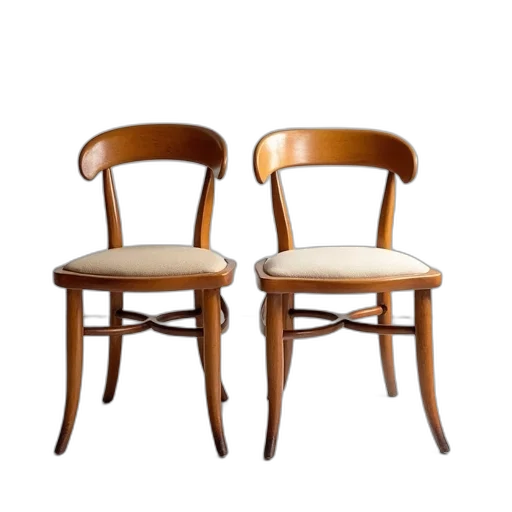 furniture, 3d render, photorealistic, pair, vintage, wooden, chairs, curved transparent PNG cut-out