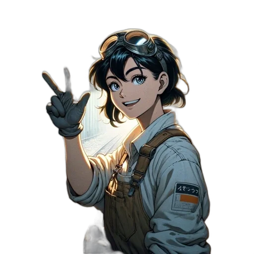staff, weapon, jacket, face, anime, comic book art, concept art, cartoon transparent PNG cut-out