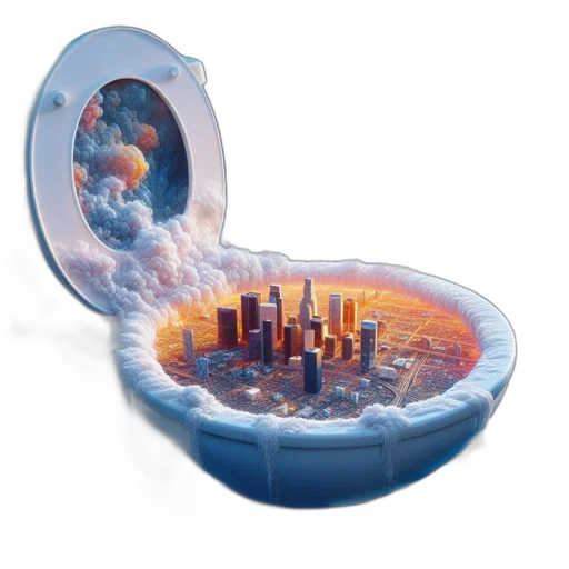 concept art, 3d render, outer space, underwater, fire, fog, toilet, bowl transparent PNG cut-out
