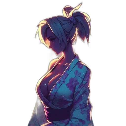 dress, jacket, staff, face, concept art, anime, cyberpunk, watercolor transparent PNG cut-out