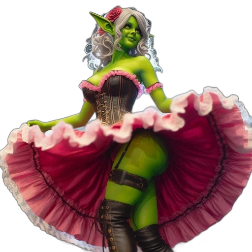 dress, staff, concept art, fantasy art, 3d render, pixel art, green, green-skinned transparent PNG cut-out