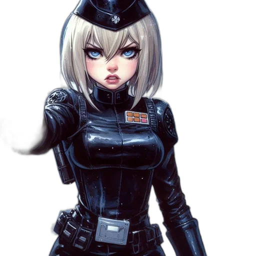 robot, staff, cyberpunk, comic book art, concept art, fantasy art, outer space, monochrome transparent PNG cut-out