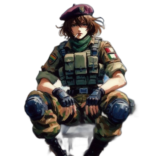 weapon, jacket, face, hat, concept art, pixel art, watercolor, cyberpunk transparent PNG cut-out