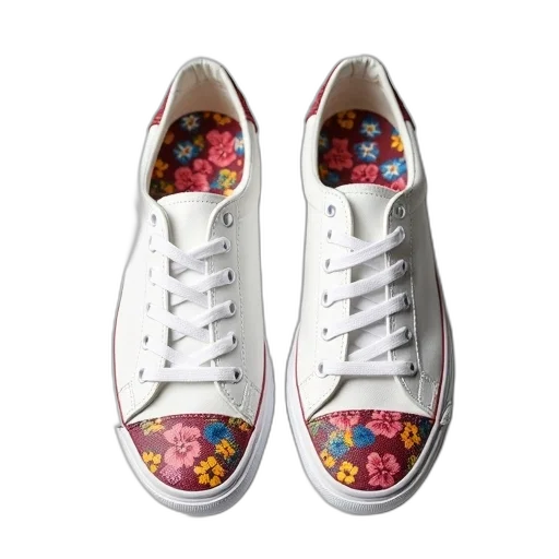 shoes, pair, white, sneakers, colorful, floral, patterns, toe transparent PNG cut-out