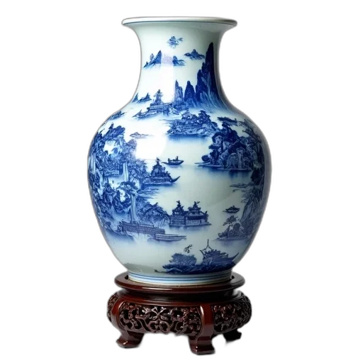 bottle, photorealistic, oil painting, blue, traditional, chinese, porcelain, vase transparent PNG cut-out