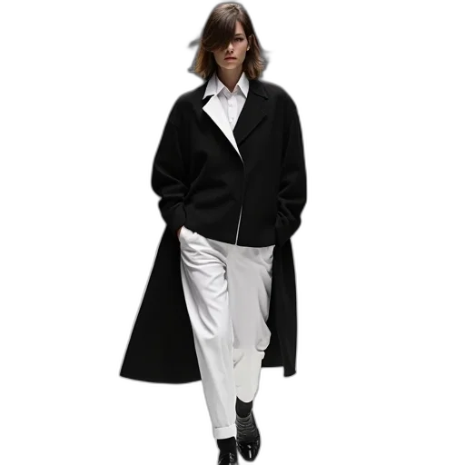 jacket, monochrome, dark, fashion, model, walking, down, runway transparent PNG cut-out