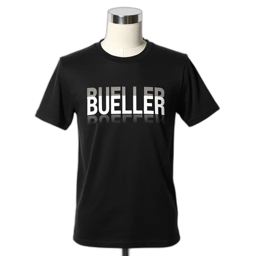 3d render, black, t-shirt, graphic, design, featuring, name, bueller transparent PNG cut-out