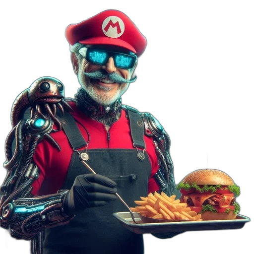 robot, food, animal, creature, concept art, cyberpunk, 3d render, pixel art transparent PNG cut-out