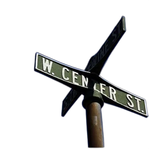 3d render, city street, neon lights, street, sign, reads, center, against transparent PNG cut-out