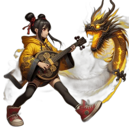 dragon, staff, concept art, fantasy art, pixel art, photorealistic, fire, golden transparent PNG cut-out