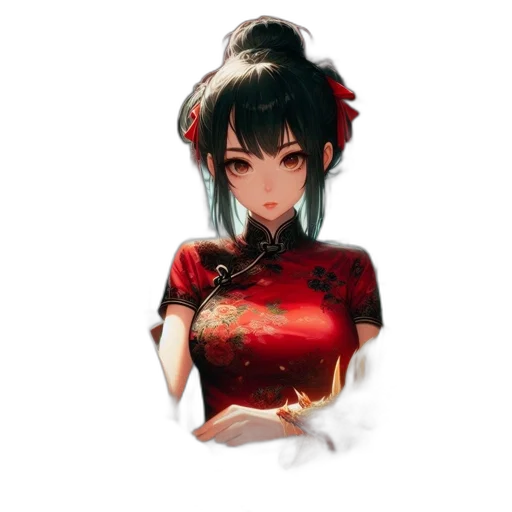 dress, dragon, flower, staff, pixel art, anime, fantasy art, 3d render transparent PNG cut-out