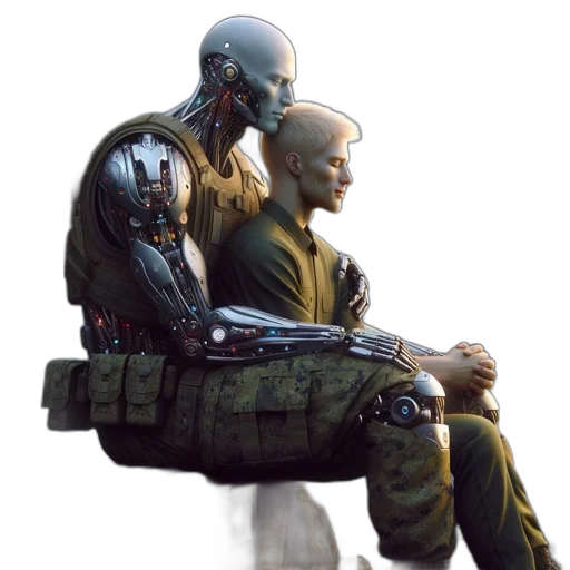 robot, jacket, concept art, cyberpunk, 3d render, comic book art, outer space, humanoid transparent PNG cut-out
