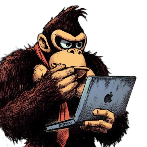animal, concept art, comic book art, illustrated, gorilla, red, tie, holds transparent PNG cut-out