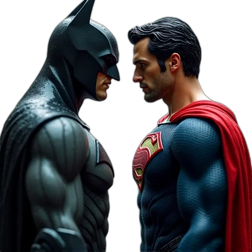 comic book art, concept art, 3d render, photorealistic, close-up, two, superheroes, one transparent PNG cut-out